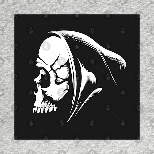 Skull in a Hood Emblem isolated on Black by devaleta